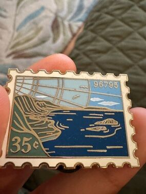 96795 35 cents Coastal Stamp-Style Enamel Pin in Blue and Green